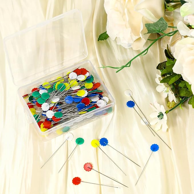 200Pcs Flat Head Straight Pins, Flower Head Sewing Pins Assorted Colors Quilting Pin for Sewing DIY Projects Jewelry Decoration Dressmaker