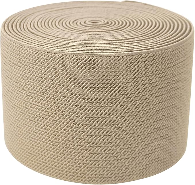 Khaki Wide Knit Elastic Band for Sewing 3 inch 5yards Double-Side Twill Woven Elastic Heavy Stretch Elastic Spool Band for Sewing Pants Waist-Wigs-Skirts-Craft-DIY Projects