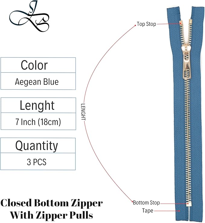 #5 Gold Metal Zipper - 50+ Colors - 3 PCS - (4-14 inches) Sizes - Luxury Lightweight Handcraft Metal Zippers with pulls for Purses Bags Pockets Shoes Sewing & Crafts DIY ZP02397