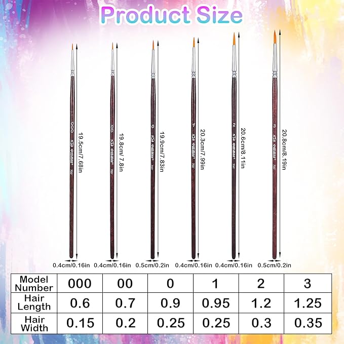 6 Pcs Rigger Brush Watercolor, Liner Brushes for Painting Extra Long Script Liner Brush Highly Flexible Fine Tip Paint Brushes for Acrylic Watercolor Oil Gouache