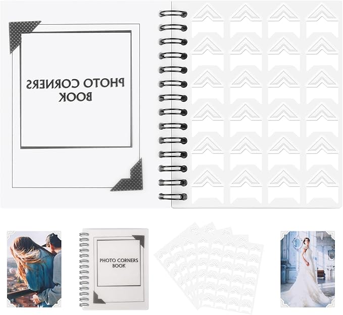 15 Sheets 360 PCS White Acid-Free Photo Corners Notebook, Self-Adhesive Photo Corners for DIY Photo Album Journal, Photo Corner Stickers for Trip Journal Memory Book