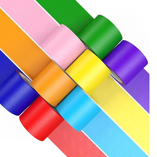 Colored Masking Tape Thick, Color Painters Tape for Kids, 8 Rolls 2 inch Wide x 10 Yards Each, Colorful Paper Tapes Rainbow Colors for Labeling Packing, Painter Tape Variety Pack, Craft Tape