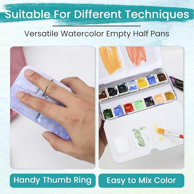 Metal Watercolor Palette - Empty with 14 Half Pans - Travel Palette for Gouache, Watercolor, Acrylic Painting - Purple