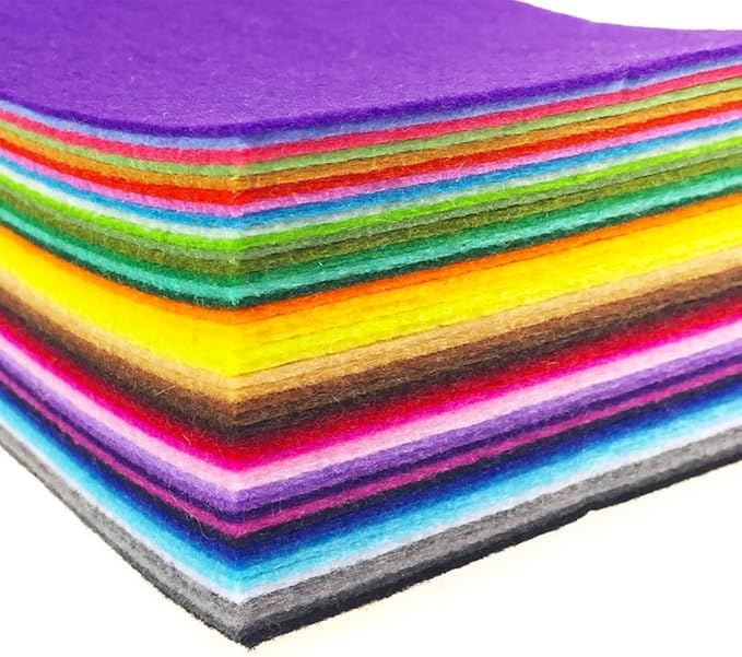 flic-flac 44PCS 6 x 6 inches (15 x 15cm) Assorted Color Felt Fabric Sheets Patchwork Sewing DIY Craft 1mm Thick … (15cm * 15cm, 44pcs)