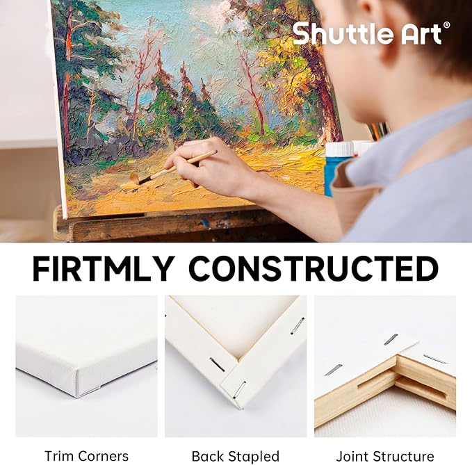 Shuttle Art Canvas for Painting, 20-Piece Multi-Pack 5x7 & 8x10 Inch Stretched Canvas, 100% Cotton, Primed White Blank Canvases, Ideal Art Supplies for Kids Acrylic Oil Acrylic Pouring