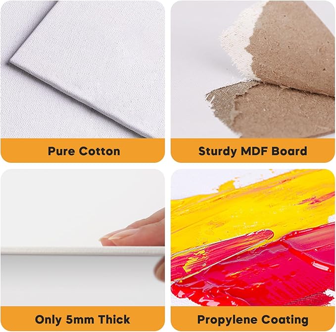 CONDA Canvas Boards for Painting, 8 x 10 inch, 12 Pack, 100% Cotton Canvas Panels, White Blank Canvases, Primed, Acid-Free, Artist Quality for Acrylic, Pouring Watercolor & Oil Painting