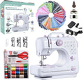 Sewing Machine for Beginners, Portable Mini Sewing Machine with 50 Pcs Fabric and 32 Pcs Sewing Threads Kit, 12 Built-in Stitches 2 Speed with Foot Pedal