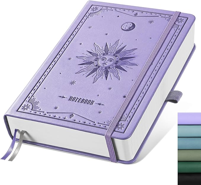 EMSHOI Lined Journal Notebook - 320 Numbered Pages, 100gsm Thick Journals, A5 Hardcover Leather College Ruled Notebooks for Women Men School Work Writing Note Taking, 5.75 x 8.38-Light Purple