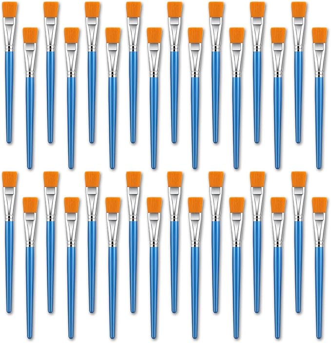 32 Pcs Flat Paint Brushes - 1 Inch Acrylic Paint Brushes for Detail & Large Scale Painting - Artist Quality for Acrylic, Watercolor, Oil, Face & Body Art, Crafts