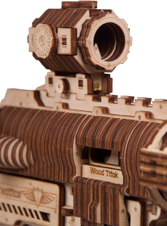 Wood Trick Gun AR-T 3D Wooden Puzzles for Adults - with Telescoping Butt, Fuse, Sight and Clip for 12 Rounds - Detailed Construction - 23x8″ - Model Kit for Adults to Build - 14+