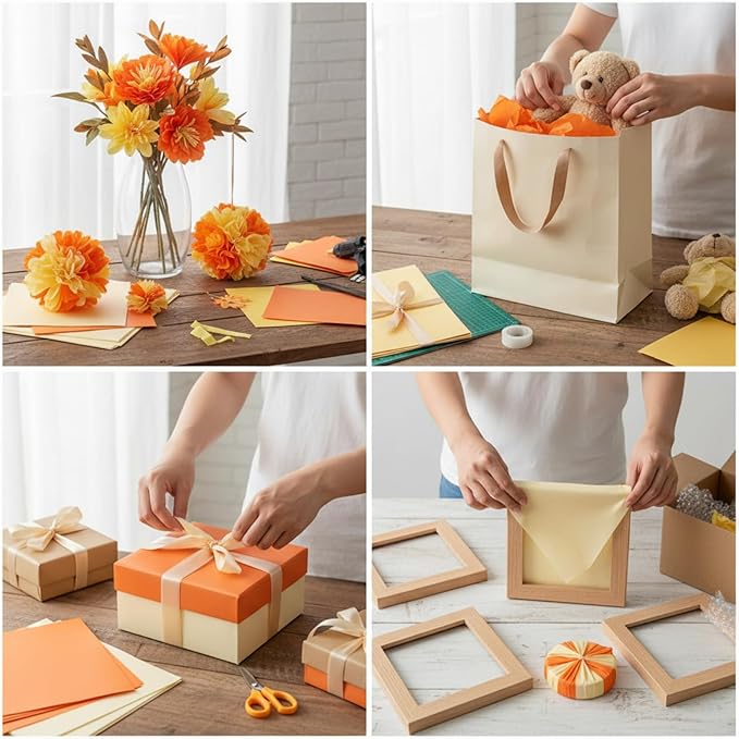 Qilery 500 Sheets Orange Yellow Tissue Paper Bulk for Gift Bags 15 x 20 Inch Acid Free Christmas Packaging Wrapping Paper Sheets for Party Decoration DIY Crafts, Bouquet, Party, Shipping