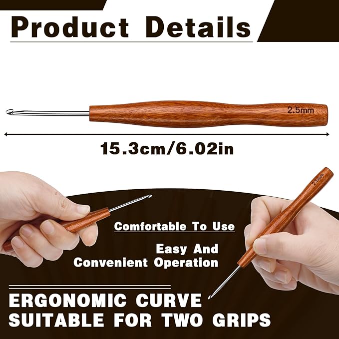 Nitlak 2.5mm Crochet Hook, Available in 1.5mm-6.0mm, Aluminum Ergonomic Crochet Hook with Wooden Handle for Arthritic Hands, Beginners, Crochet Needles for Knitting