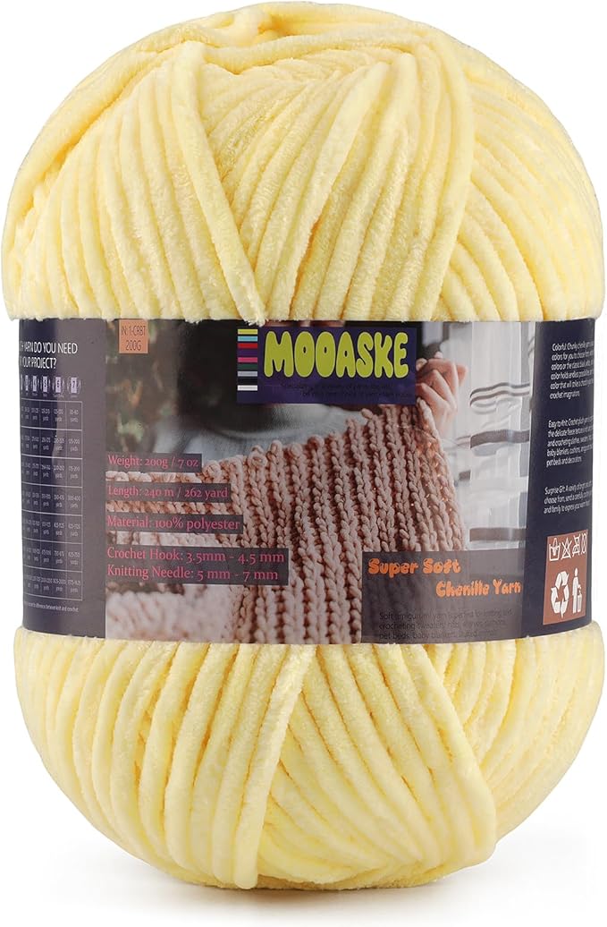Fluffy Chenille Yarn for Crocheting - Baby Blanket Yarn for Knitting - Velvet Yarn for Amigurumi Crochet, Ultra Soft Yarns Weight Per Roll 200g/7oz, Length 240m/262yard