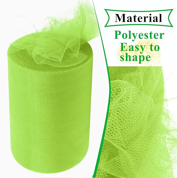 Neon Green Tulle Fabric Rolls 6 Inch by 100 Yards (300 feet) Fabric Spool Tulle Ribbon for DIY Halloween Tutu Bow Baby Shower Birthday Party Wedding Decorations Christmas Craft Supplies