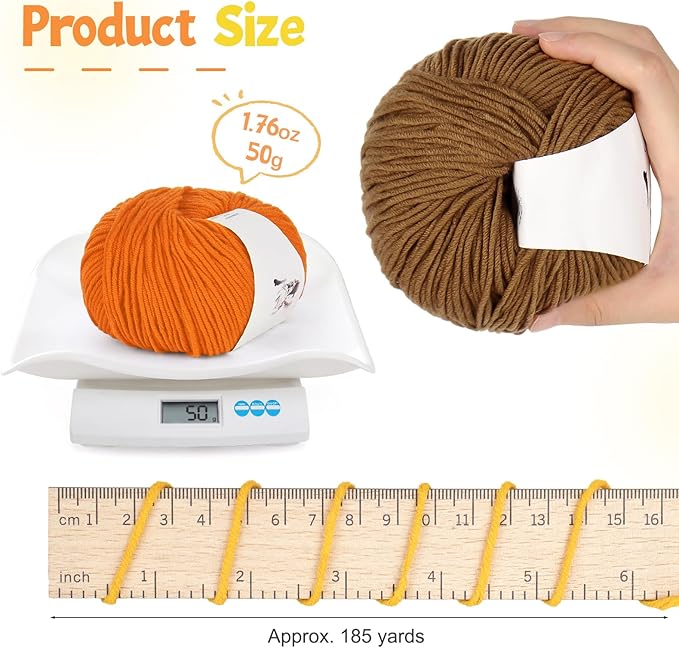Katech 20 Skeins Cotton Yarn for Crocheting-55% Cotton 45% Acrylic-4 Medium (Worsted)-Super Soft Milk Cotton Yarn-Great Crochet and Knitting Starter Kit for Colorful Craft（Color E）