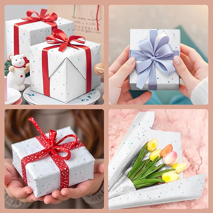White Glitter Tissue Paper for Gift Bags 36 Sheets 20 x 20 Inch - Recyclable Wrapping Paper for Weddings, Birthdays, Party & Festival Decorations DIY Craft Supplies