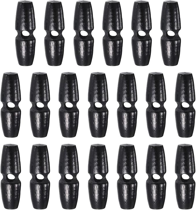 HARFINGTON 20pcs Wooden Toggle Buttons 30mm / 1.2" Single Hole Wood Olive Horn Sewing Buttons for Coat Sweaters Clothing DIY Craft, Black