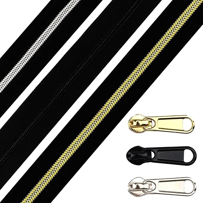 DOITEM 16.5 Yards 3-Piece Assorted Nylon Coil Zippers with 30 Sliders for DIY Tailoring and Crafts, Black