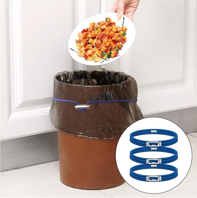 Gallon Trash Can Rubber Bands (Set of 6), Elastic Garbage Bin Straps, Trash Can Liners for Kitchen, Bathroom, Outdoor & Multi-Purpose Use, Blue-Extra Large (40-96Gallon)