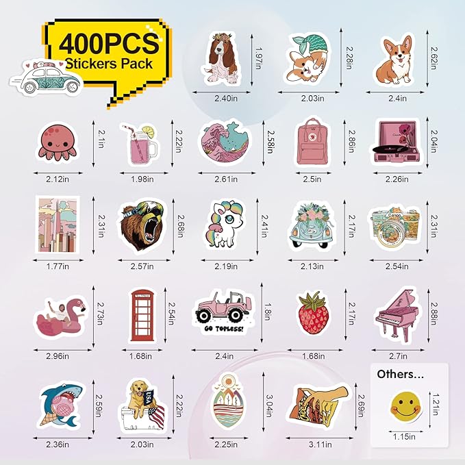 Arme Stickers Pack, 400 PCS Cute Vinyl Stickers for Water Bottles, Art Laptap Stickers for Kids Teens Girls Adults, Waterproof Sticker for Skateboard Notebooks Phone