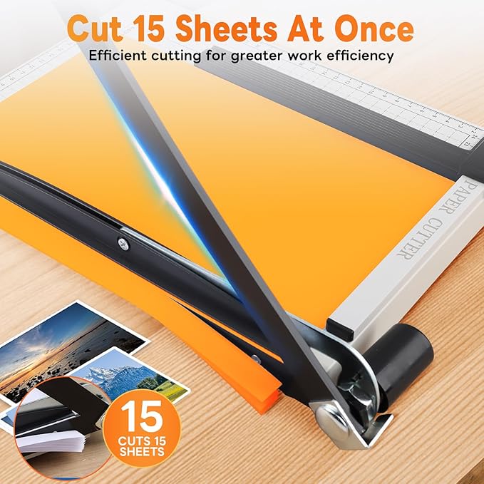 Paper Cutter, 12" Titanium Blade Guillotine Paper Cutter with Corner Rounder, Heavy Duty Guillotine, Paper Trimmer with Safety Blade Lock, Paper Cutter Slicer for Cardboard,Vinyl,Crafts&Photos (Black)