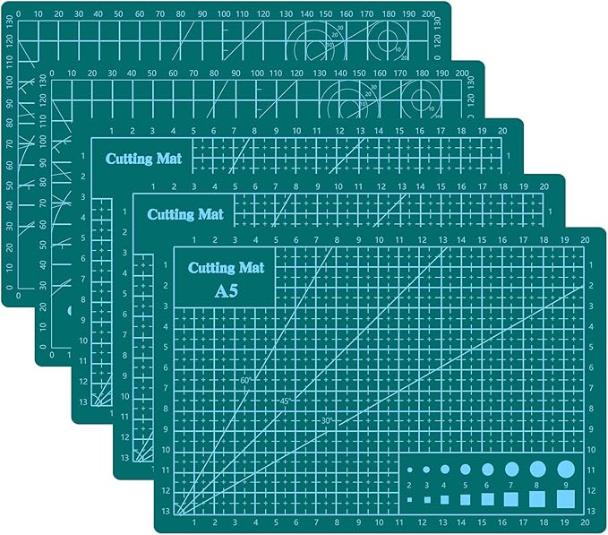 Cutting Mat 8in6in Self Healing Cutting Mat Size Double Sided 5-Ply Rotary Sewing mat for Crafts Fabric Quilting Hobby Art Clay Precision Scrapbooking Project, A5, Green 5PCS