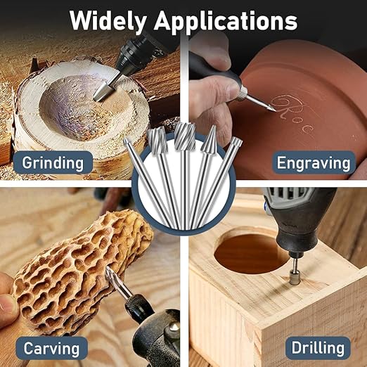Engraving Router Bit Carving Bits, 20 PCS HSS Rotary Tool Accessories Rotary Bits Burr Set with 1/8’’(3mm) for DIY Woodworking, Carving, Engraving, Drilling