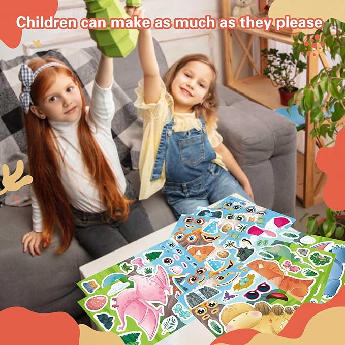 DUJAA 24 Multicolor Cartoon Cute Dino Dinosaur Stickers for Kids & Toddlers, Waterproof Vinyl Stickers for Wardrobe, Luggage, Backpack & Indoor Use