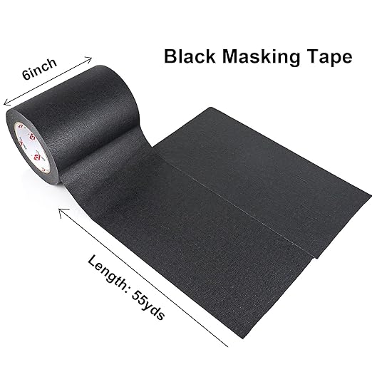 BOMEI PACK Black Wide Painters Tape 6 Inch, Wide Masking Tape 6'' x 55 yds Length, 21-Day Clean Removal for Laser Cutting/Engraving & 3D Printing Painting Tape for Indoor and Outdoor Use
