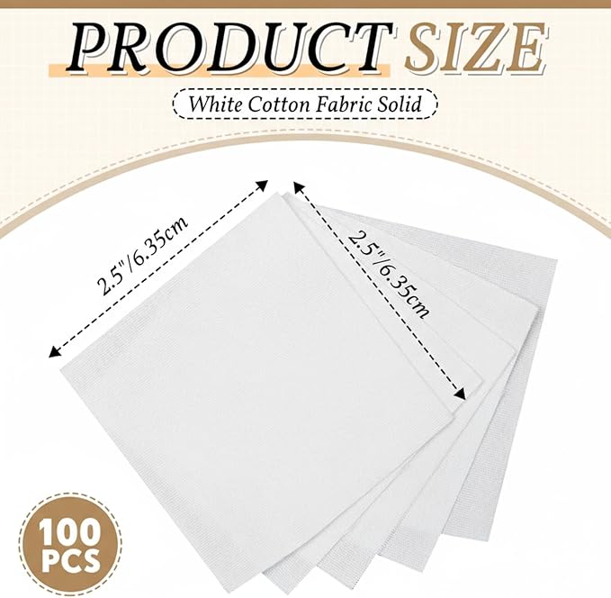 Peryiter 100 Pcs 2.5 x 2.5 Inches Cotton Fabric Squares Precut Quilting Fabric Bundles Mini White Cotton Fabrics Squares for DIY Beginners Sewing Craft for Patchwork Sewing Scrapbooking Quilting