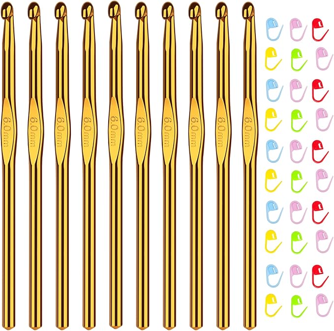 Aeelike 10pcs Size J / 6.0mm Crochet Hooks,Aluminum Crochet Needles and 30pcs Stitch Markers for Beginner and Advanced, Crocheter Hook Set for Learning How to Crochet