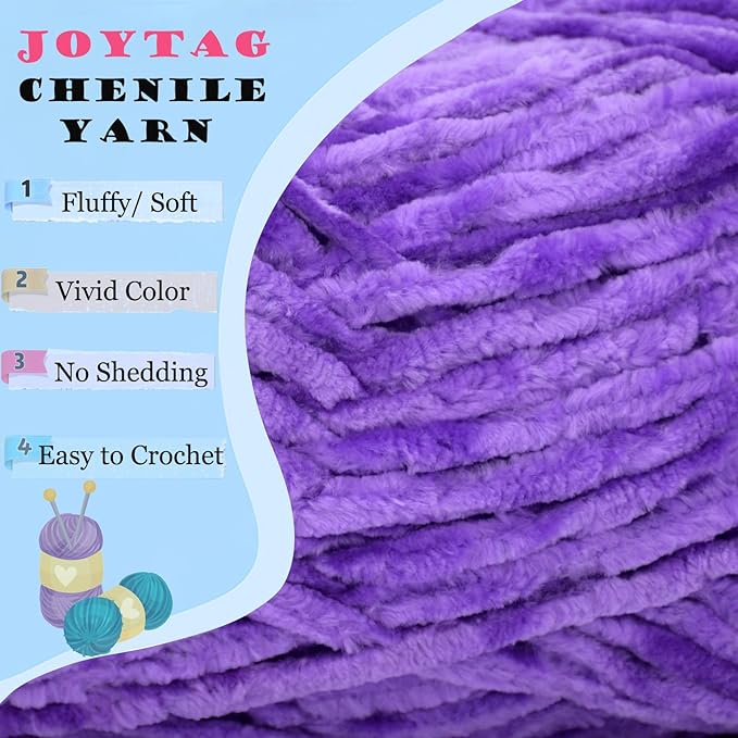 Velvet Chenille Yarn for Crocheting Light Purple Velvet Fluffy Plush Thick Bulky Chunky Chenille Soft Baby Blanket Yarn for Crocheting Hand Knitting 100g-Dark Purple