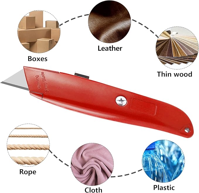 DIYSELF 2Pack Utility Knife Box Cutter Retractable Razor Blade Heavy Duty Box Cutters Knife PVC Pipe Cutter (Red)