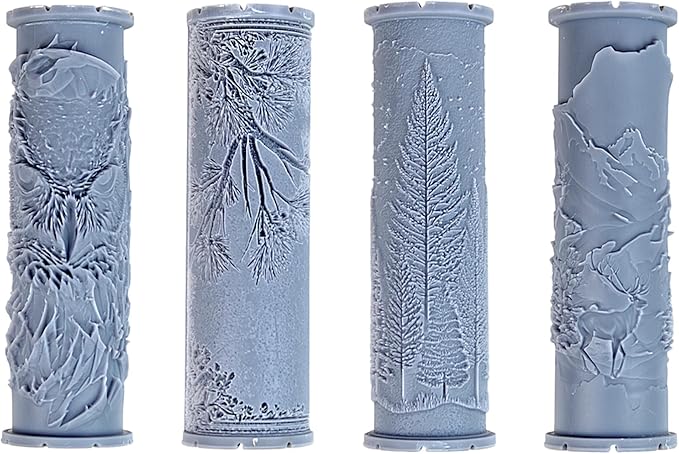 Frosty Retreat Collection 4-Pack Clay Texture Rollers (4") - Winter Set #01 - Embossing Pattern Rollers for Polymer & Ceramic Clay, Pottery & Crafts