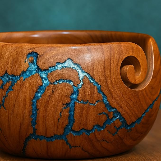 Handcrafted Wooden rose wood Yarn Bowl for knitting & Crocheting Wooden Yarn Storage Bowl With Carved Holes Drills Knitting Crochet Accessories bowl - Christmas Gift