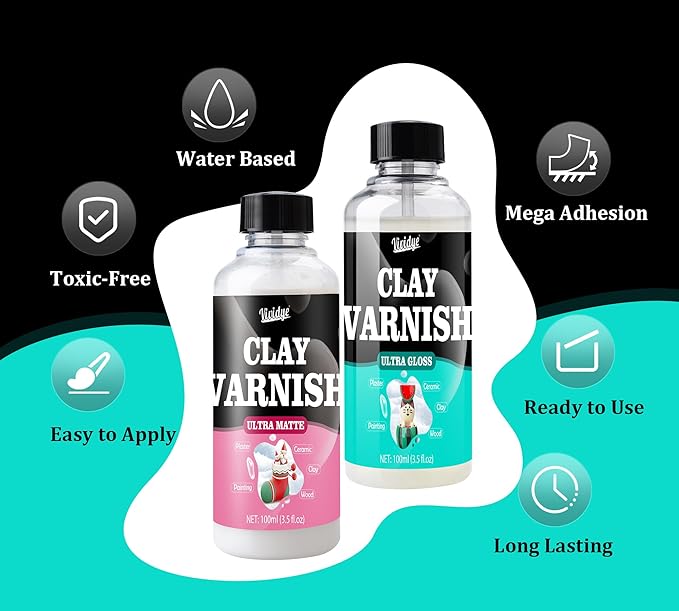 Air Dry Clay Glaze Kit - 2x100ml High Gloss Matte Varnish Sealant, High Luster, Prevent Scratch Resistant, Yellowing, Waterproof - Clay Paint Kit for Pottery, Acrylic Painting, Polymer Clay