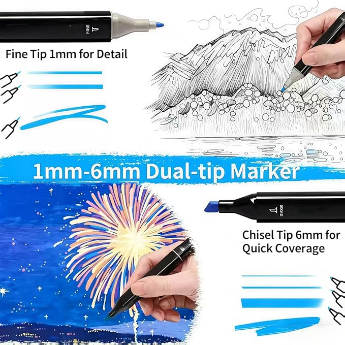 Alcohol Art Markers, 120 Colors Fine & Chisel Dual Tip Marker Set with Case, Permanent Art Markers for Adults Sketching Painting Drawing and Coloring