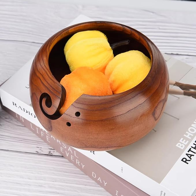 Wooden Yarn Bowl, Yarn Holder for Crocheting, Crochet Bowl Accessories Holder with Holes Handmade to Prevent Slipping, Perfect Crochet Holder for Crocheting and Knitting Mothers Day Gift 7.9''