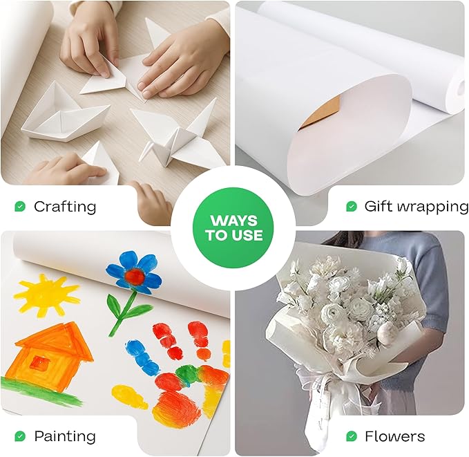 Extra White Offset Kraft Paper Roll 36" x 2160" (180 ft), 2-Pack – USA-Made 50lb Premium Eco Paper, Brighter-Than-Standard White – Ideal for Arts & Crafts, School Projects, Wrapping by IDL Packaging