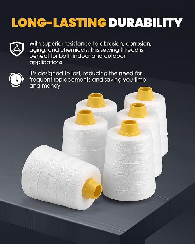Hanchen Heavy-Duty Sewing Thread Spool, 6-Stranded Chemical Fiber Sealing Industrial Packing Synthetic Fiber Stitching Thread Spool for Bag Sewing Closing Machine, Pack of 6 Roll