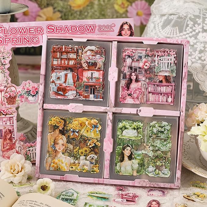 MAFELOE 100 Sheets of Box Set PET Scrapbook Stickers, Aesthetic Deco Junk Journaling Supplies for Planner Art Collage-Season Series-Pink (HZ-M4-HKSJ)