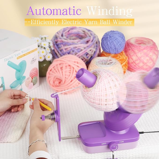 Electric Yarn Winder for Crocheting-Automatic Crochet Yarn Ball Winder for Perfect Neat Cakes-Stepless Speed with Strong Tension, Tangle-Free Knitting Gift for Seniors with Arthritic Hands(Purple)