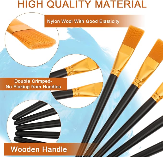 simarro 20 Pcs Flat Brush Set, 1 Inch Wide Watercolor Brushes Oil Painting Brushes, Big Paint Professional Brushes for Kids, Art Painters, Students Graffiti, Gouache, Acrylic Painting, Oil Painting