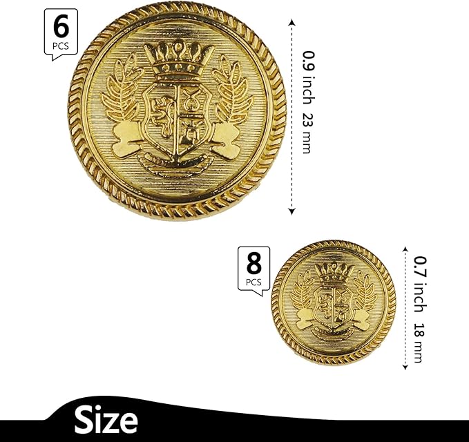 14PCS Gold Blazer Buttons for Men Replacement Buttons Suits Antique Gold Buttons for Blazer 23mm and 18mm Gold Button for Sport Coat, Uniform, Jackets Vintage Blazer Buttons Men