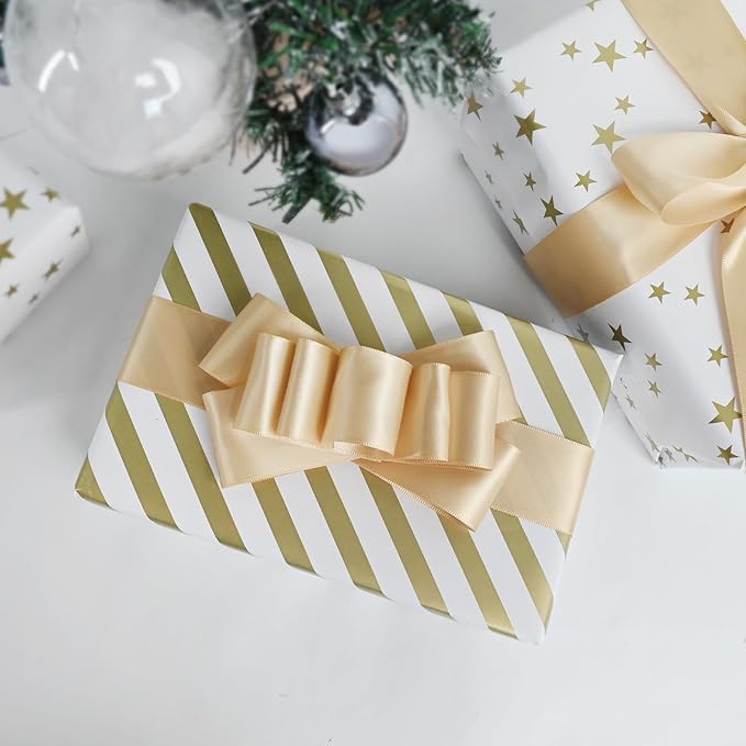 Double Face Gold Satin Ribbon 1-1/2 inch X50Yards Polyester Gold Ribbon for Gift Wrapping Very Suitable for Weddings Party Hair Bow Invitation Decorations and More