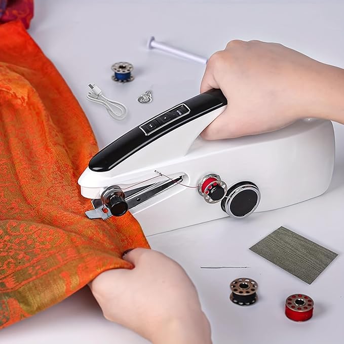 Handheld Sewing Machine, Portable & Cordless Mini Sewing Machine for Beginners - Electric Fast Stitching, DIY Fabric Clothes Repair Kit, Home Travel Mending Machine with Accessories(White)