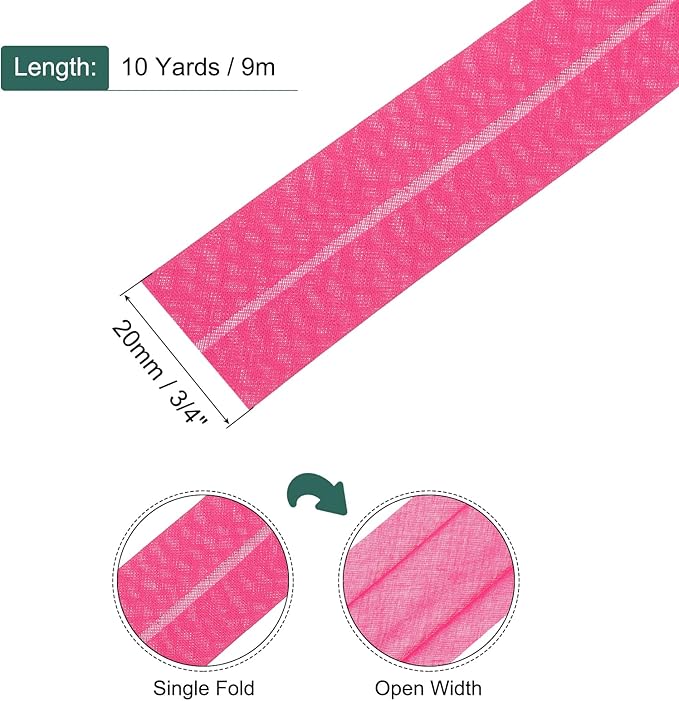 MECCANIXITY 3/4 Inch Single Fold Bias Tape Cotton Continuous Bulk Bias Tape for Sewing, Seaming Quilting Hemming Binding Crafts (Rose Red 25 Yards)