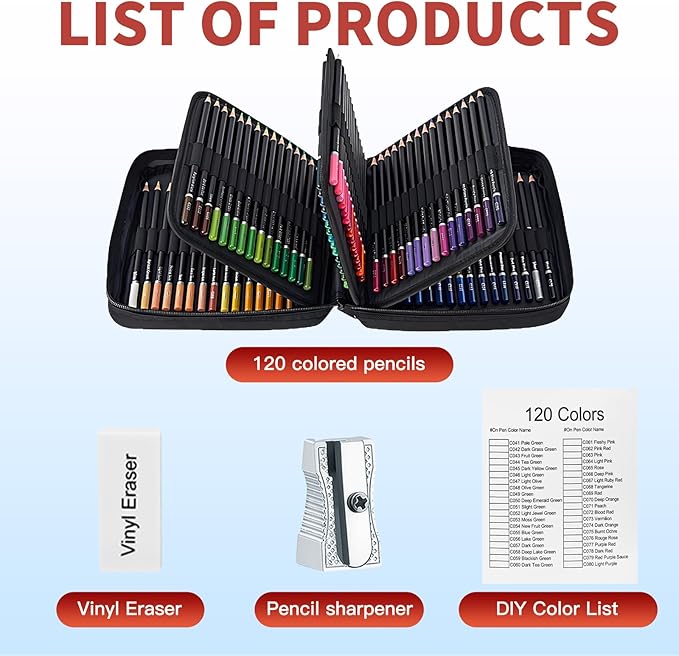 120 Colored Pencils for Adult Coloring Books, Perfect for Coloring, Oil-Based Cores Pencils Set with Zipper Case, Eraser and Sharpener,Coloring Pencils for Adults, Beginners,Artists