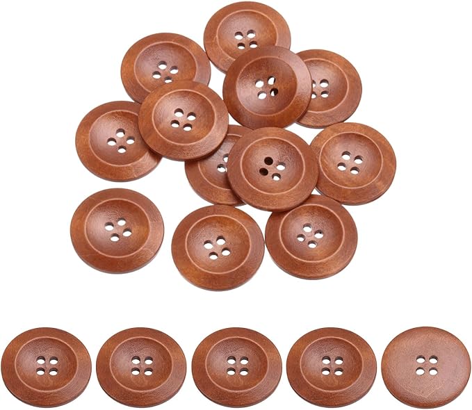 uxcell 80Pcs Wooden Buttons, 38mm(1 1/2") 4 Hole Round Wood Sewing Button Craft for Sewing DIY Craft Clothing, Red Brown