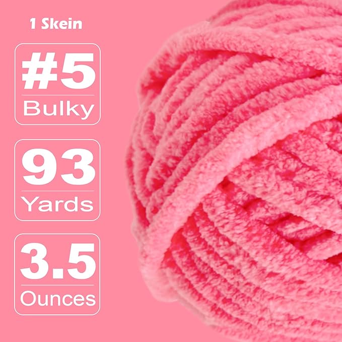 Soft Velvet Yarn Chenille Yarn for Crocheting and Knitting – Bulky (93 Yards/100g) - Polyester - Yarn for Blanket Amigurumi Weaving Crafts (Hot Pink, 1 Pack)